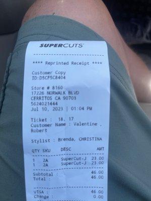 Unnecessary charge!! Supercuts  Cerritos