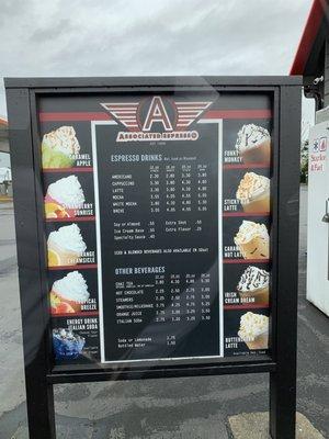 Menu as of April 2019