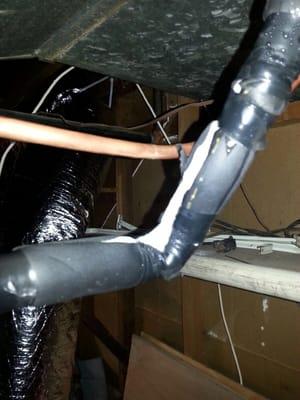 Before - kinked pipe which leaked freon and caused issues with effectively cooling our home (work done by Variety).