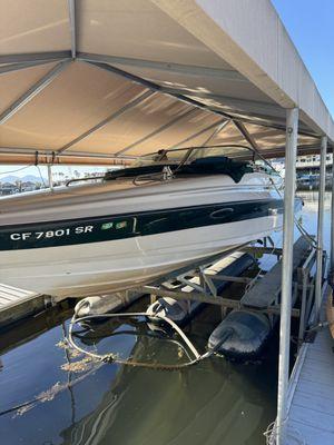 Boat received a oxidation removal and wax