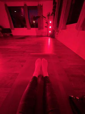 Infrared light heated vinyasa class