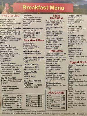 Updated Breakfast Menu as of 11/2/23