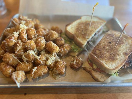 Chicken melt w/ garlic tots