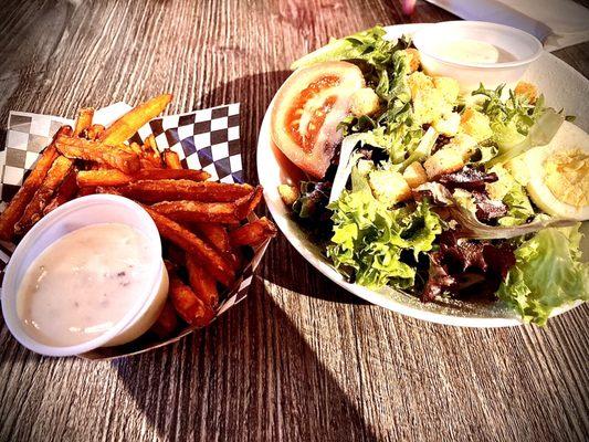 Sweet potato fries + Side Salad