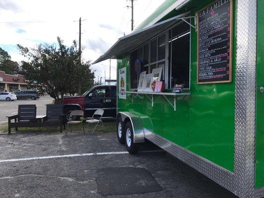 Waiting chairs and food truck