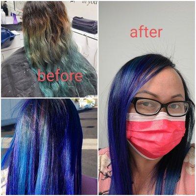 Blue/violet balayage & Brazilian blowout