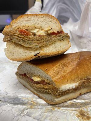 Eggplant w fresh mozzarella and balmsamic w roasted red peps