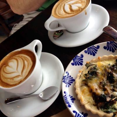 Cappuccinos and house made kale/mushroom quiche...yum!