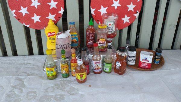 Few of our condiments we have on hand. If you see something you want here at the Perry's Frybread Stand. We will try to get it for you.