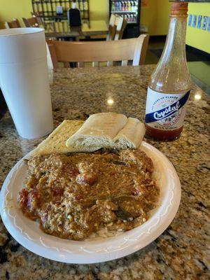 Drunken Chicken with white rice and bread