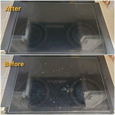 Cleaning of an electric ceramic stove top.