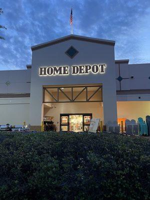 The entrance to Home Depot early in the morning.