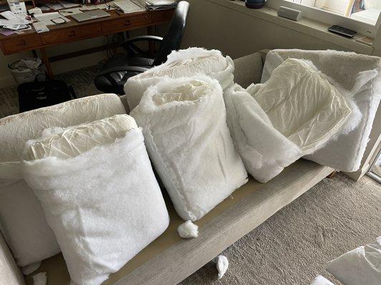 This shows the remaining cushions from my Ethan Allen sofa.