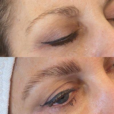 Before and after brow lamination. follow me @lorena_browandbeauty