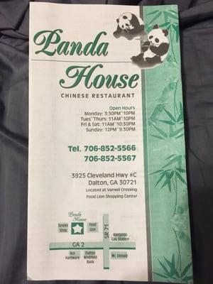 Panda House menu