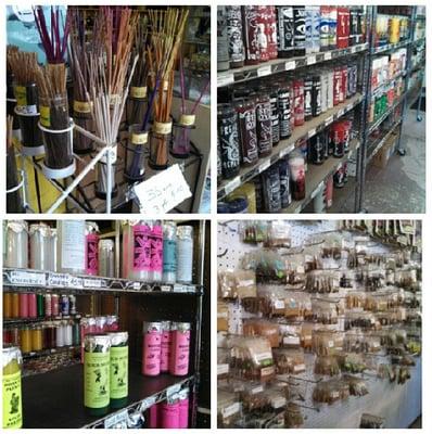 incense, blessed candles, oils, dried herbs