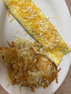 Ham and cheese omelet with hash browns