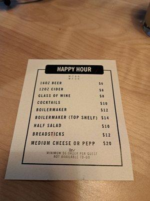 Happy hour menu