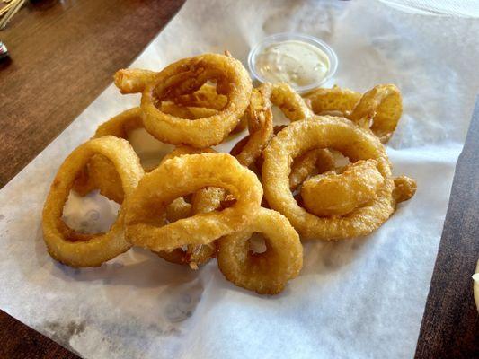 Onion rings are buttery, light, and airy; must try!