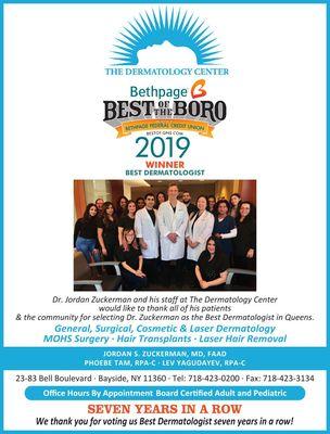 Voted Best Dermatology office in Queens 7 years in a row!!!