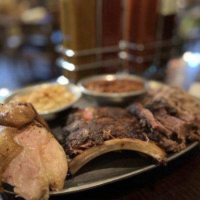 Combo Plate w/ chicken, ribs, brisket, & pulled pork