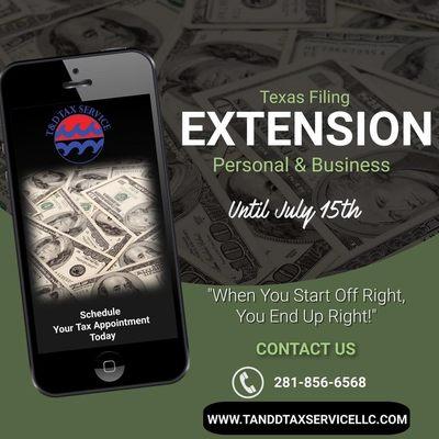 Texas Filing Extension Personal and Business!!!