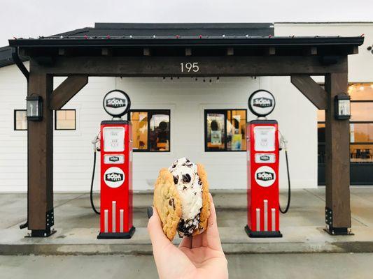 Ice cream sandwiches made from homemade cookies and yummy Rockwell Ice cream!