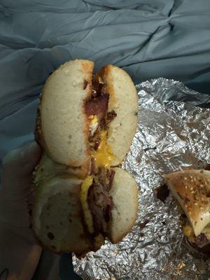 Bacon " egg" and cheese on a everything bagel