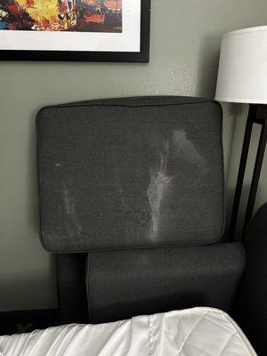 White chalky smears on the couch cushions.