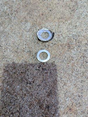 Wrong washer placed with glue