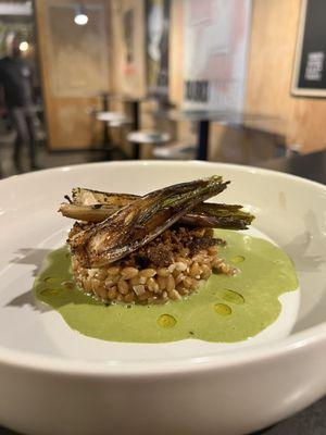 One of their vegetable specials with onions and ancient grains