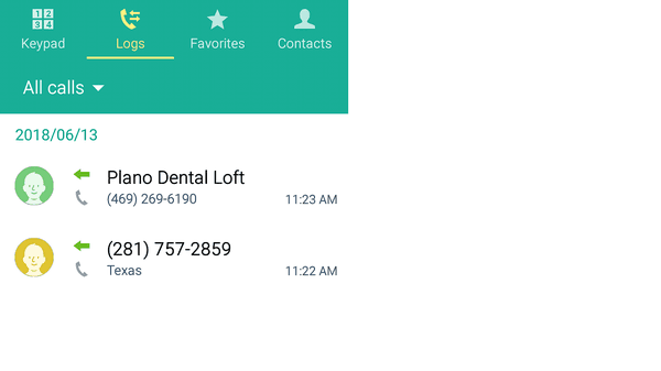 Proof off phone Calls from Plano Dental Loft on June 13th