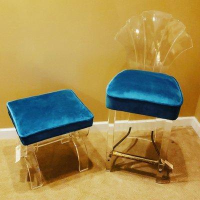 Stunning vintage Hill of N.Y. lucite chair and stool.