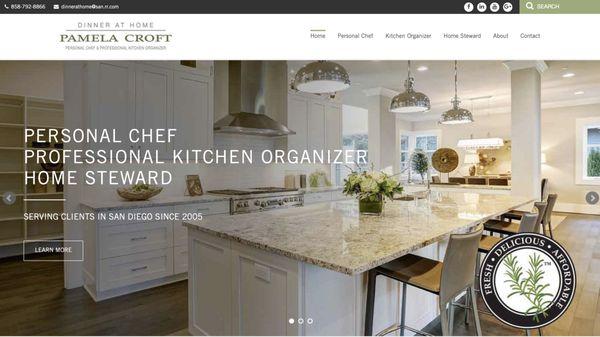dinnerathome-sd.com website design for expert. Clean effective brochure style website for personal chef, kitchen organizer and home steward.