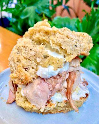 Roasted Chicken on Rosemary Biscuit with Goat Cheese