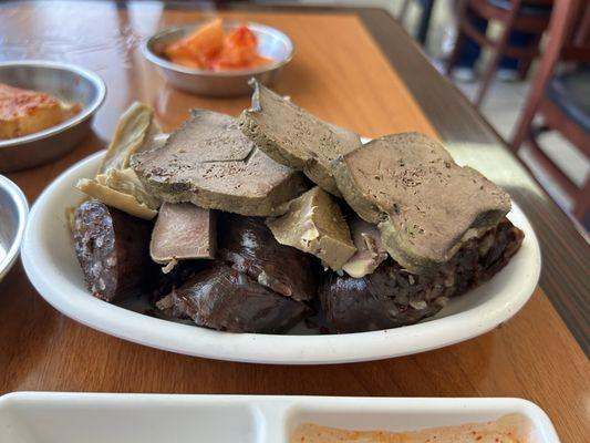 Soondae Gopchang Junsik -- sausage and pork cheek plate with Soondae Guk (not pictured).