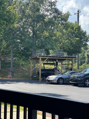 Hooking up the smoked bbq in parking lot