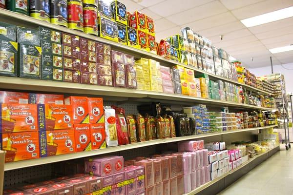 an array of different teas, sold here at Neesan Market.