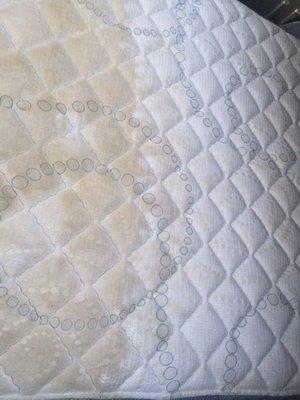 Mattress cleaning available upon request. We clean all sizes. Here is a little before/after shot.