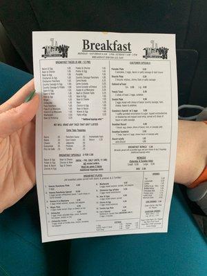 Breakfast menu