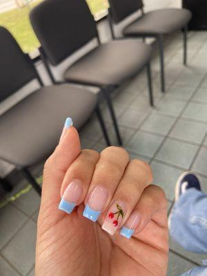 My favorite set!! Baby blue french tip with cherries!!