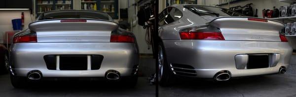 Porsche 911 Turbo with our custom painted rear bumperettes.