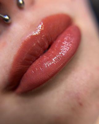 Gorgeous lip blush, clients goal is warm red