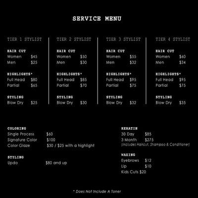 Price menu