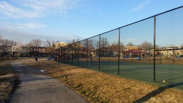 Tennis courts and playground.