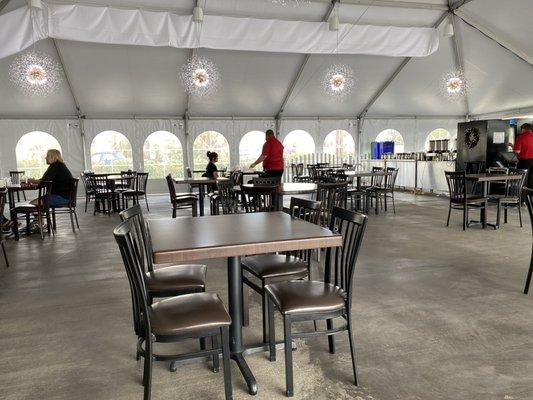 Outdoor tent dining area