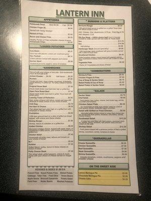 Menu with pricing as of 4/3/24