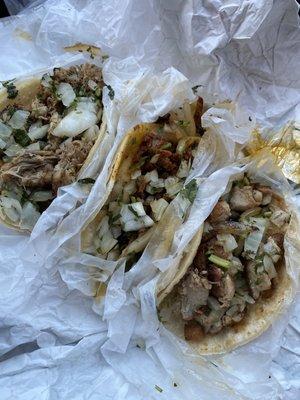 carnitas al pastor n chicken tacos