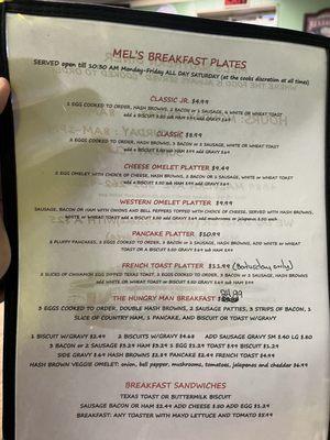 Breakfast menu