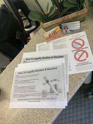 Anti mask and anti vax info sheets at a doctors office?? Disgusting and unprofessional. Covid hot spot here